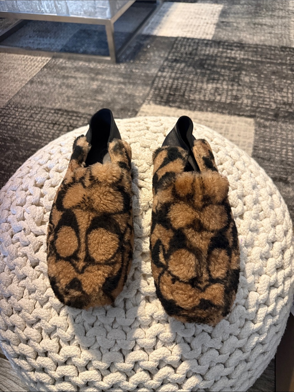 Coach Brown and Black Shearling Logo Loafers